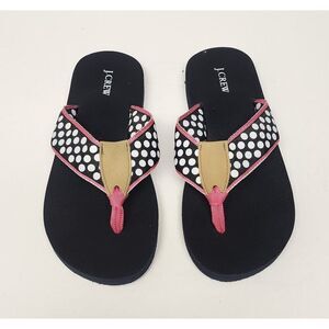 J.Crew Polka-Dots Flip-Flop Thong Sandal Shoes Size US 5 Black/White
